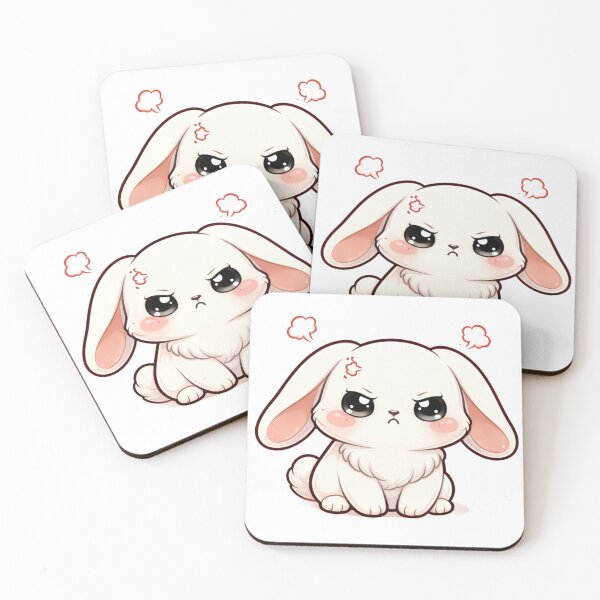 Item preview, Angry Cute Bunny Kawaii Illustration ? | Chibi White Rabbit PNG for Stickers, T-Shirts & Merch designed and sold by CozyPops.