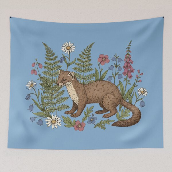 Item preview, Vintage Pine Marten Forest Wildflowers designed and sold by BirdsnStuff.