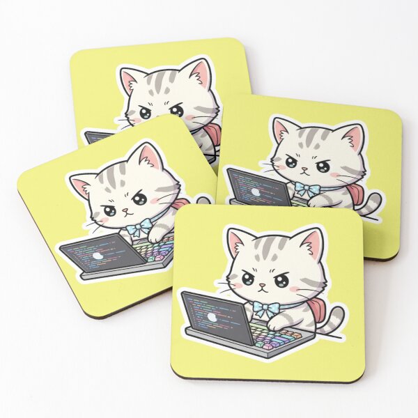 Item preview, Cute Chibi Cat Sticker Coding on Laptop Programmer Relax Stress Relief Fun Sticker Tech Gift Idea designed and sold by bvdesignart.