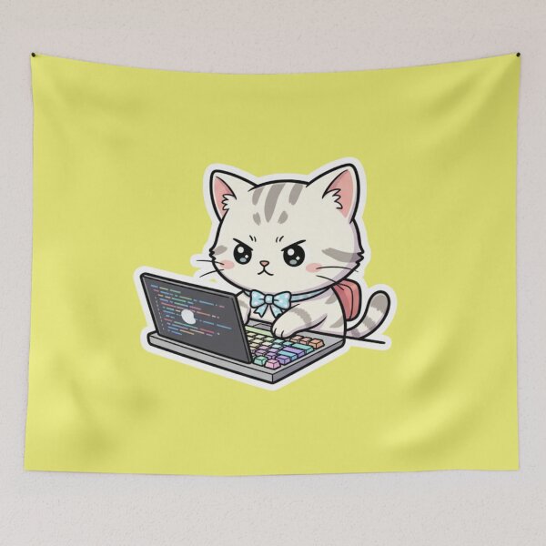 Item preview, Cute Chibi Cat Sticker Coding on Laptop Programmer Relax Stress Relief Fun Sticker Tech Gift Idea designed and sold by bvdesignart.