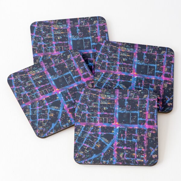 Item preview, Cybernetic Pulse Neon Pink and Blue City Grid designed and sold by Cozyartsss.