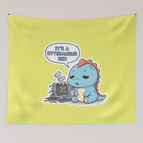 Item preview, Adorable Kawaii Bytesaurus Rex Dinosaur with Broken Computer 404 Error Funny Tech Support Humor Chibi Dino Sticker and Programmer Gift designed and sold by bvdesignart.