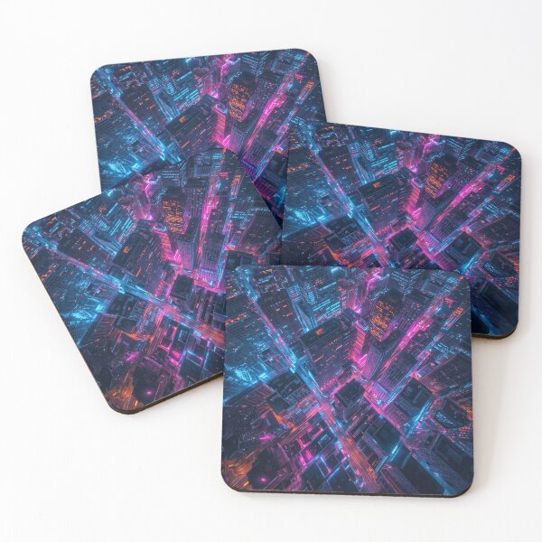 Item preview, Cyberpunk Chasm Diagonal Neon City Descent designed and sold by Cozyartsss.