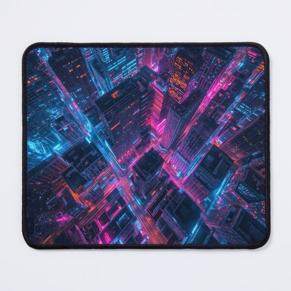 Item preview, Cyberpunk Chasm Diagonal Neon City Descent designed and sold by Cozyartsss.