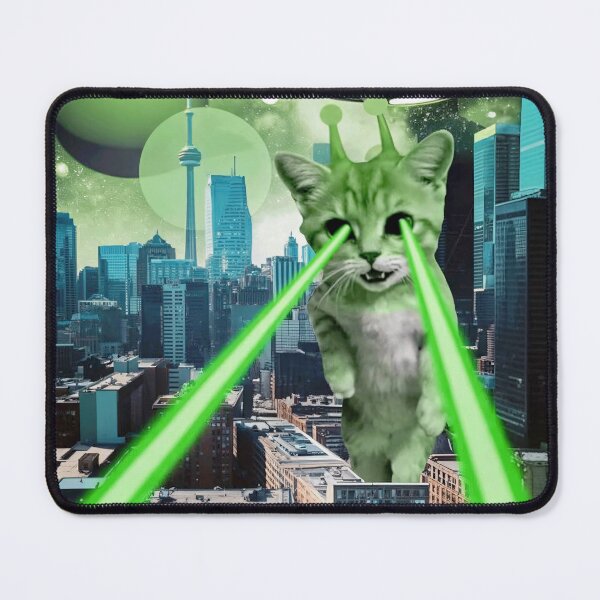 Item preview, Green Alien Cat Laser Eyes UFO City Attack designed and sold by Eh Plus Designs.
