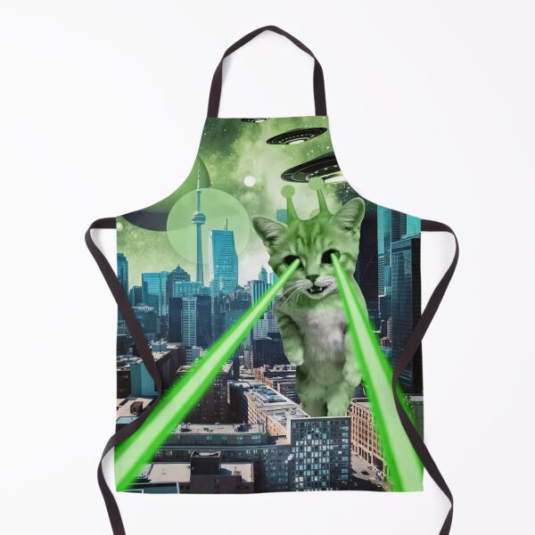 Item preview, Green Alien Cat Laser Eyes UFO City Attack designed and sold by Eh Plus Designs.