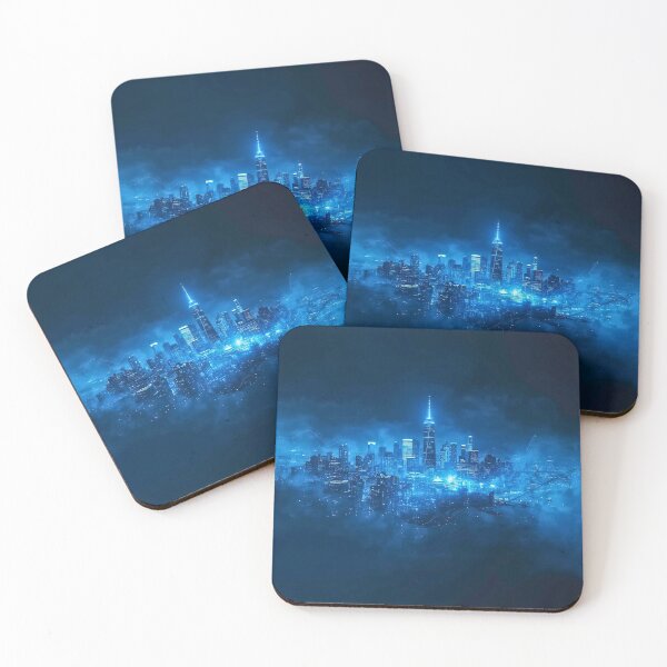 Item preview, Cybernetic Island Glowing Blue City in Cosmic Mist designed and sold by Cozyartsss.