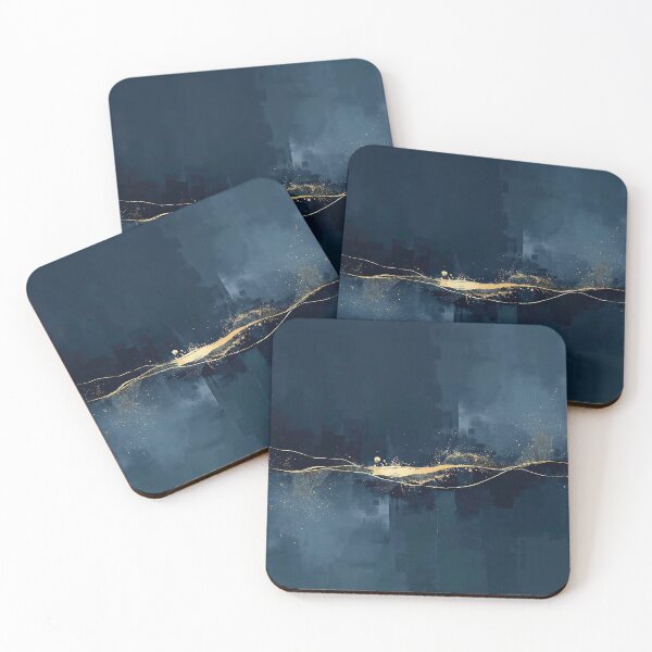 Item preview, Golden Thread Minimalist Indigo Abstract Painting designed and sold by Cozyartsss.