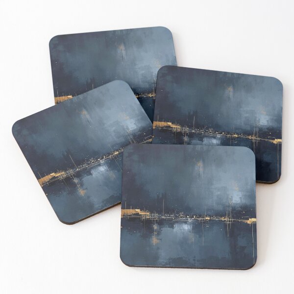 Item preview, Golden Pulse Structured Indigo and Gold Abstract Art designed and sold by Cozyartsss.