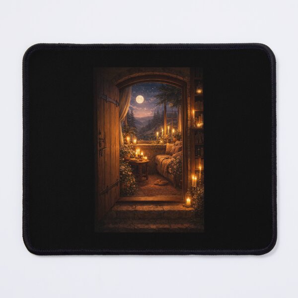 Item preview, Candlelit Sanctuary – Cozy Moonlit Cottage Interior Art designed and sold by GentleWildStudio.
