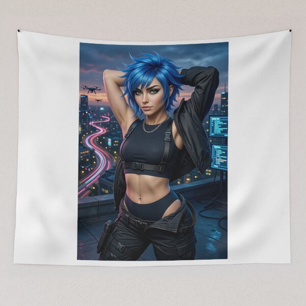Item preview, Cipher Blue Hair Cyberpunk Hacker Agent designed and sold by CathryneDelamort.
