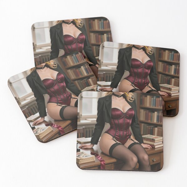 Item preview, Ilya Blonde Librarian In Burgundy Corset designed and sold by CathryneDelamort.