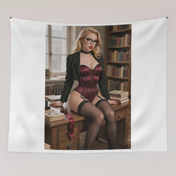 Item preview, Ilya Blonde Librarian In Burgundy Corset designed and sold by CathryneDelamort.
