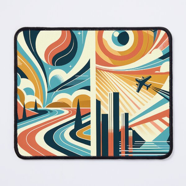 Item preview, Retro Mid Century Modern Sky and Cityscape Diptych designed and sold by InkSmithery.