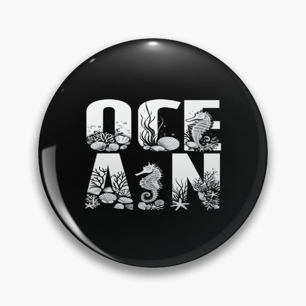 Item preview, OCEAN Typography Art with Seahorses, Shells & Coral – Elegant Black & White Marine Life Design designed and sold by Bright Nest Studio.