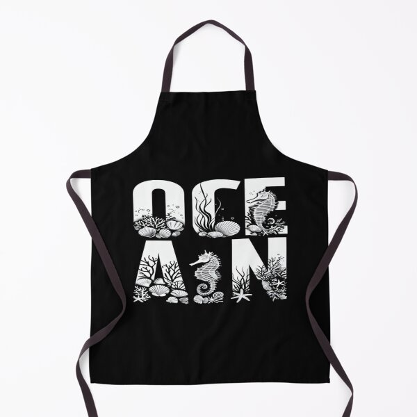 Item preview, OCEAN Typography Art with Seahorses, Shells & Coral – Elegant Black & White Marine Life Design designed and sold by Bright Nest Studio.