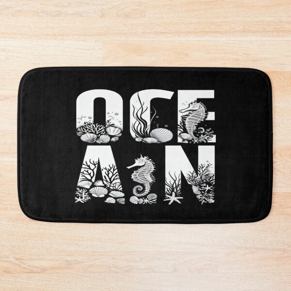 Item preview, OCEAN Typography Art with Seahorses, Shells & Coral – Elegant Black & White Marine Life Design designed and sold by Bright Nest Studio.