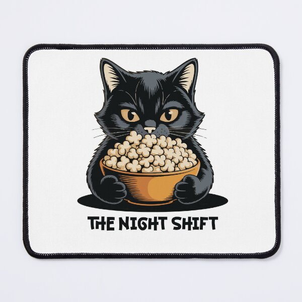 Item preview, The Night Shift Cat Popcorn Funny Shirt designed and sold by quietvisualsco.