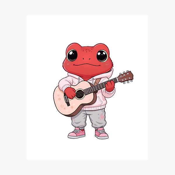 Artikelvorschau, Rosa Akustikgitarre Chibi-Frosch – Niedliche Kawaii-Musikfrosch-Illustration entworfen und verkauft von ColorSplash123.