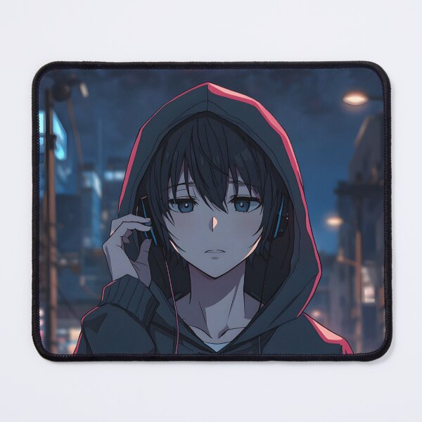 Item preview, Chill Anime Boy in Hoodie Listening to Music at Night designed and sold by PalmixArt.