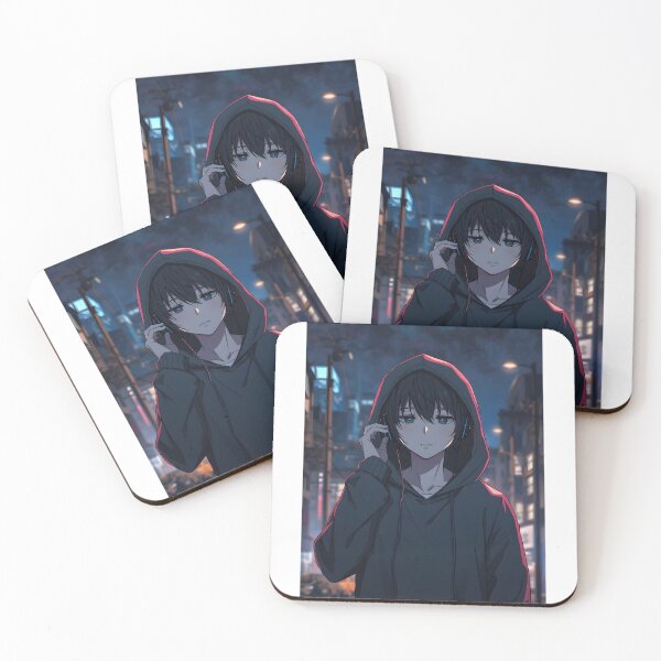 Item preview, Chill Anime Boy in Hoodie Listening to Music at Night designed and sold by PalmixArt.