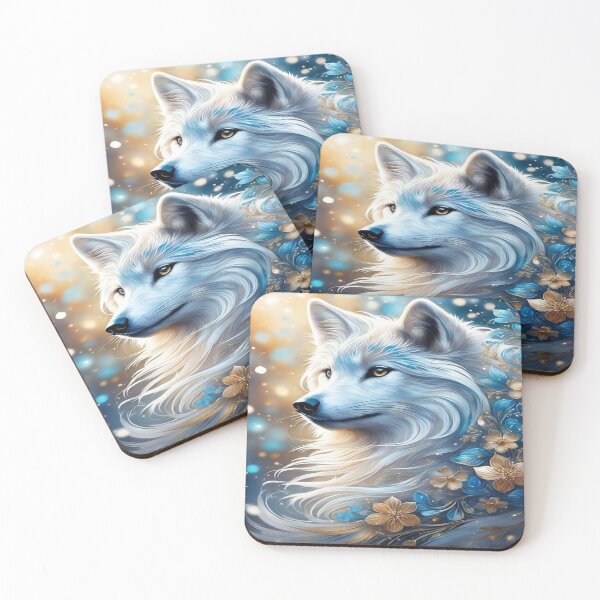 Item preview, Mystical White Wolf: Majestic Mane & Floral Art in Blue and Gold designed and sold by FotoworldEdel.