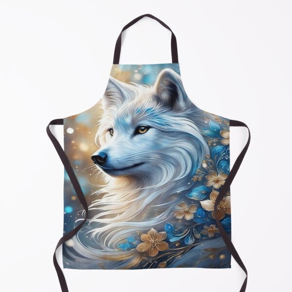 Item preview, Mystical White Wolf: Majestic Mane & Floral Art in Blue and Gold designed and sold by FotoworldEdel.