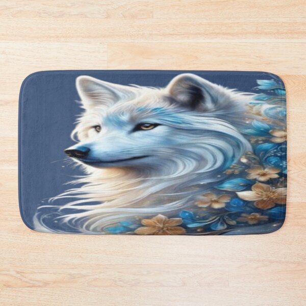 Item preview, Mystical White Wolf: Majestic Mane & Floral Art in Blue and Gold designed and sold by FotoworldEdel.