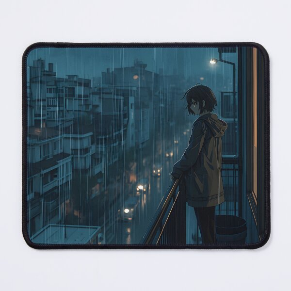 Item preview, Melancholic Anime Girl on Balcony in Rainy Night City designed and sold by PalmixArt.