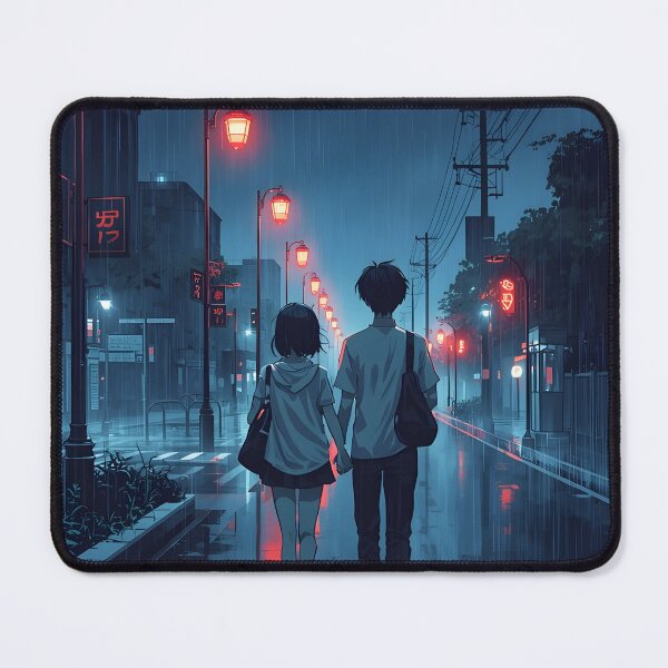 Item preview, Romantic Anime Couple Walking in Rainy Night City designed and sold by PalmixArt.