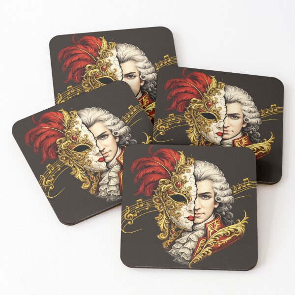 Item preview, Mozart Masquerade Split Portrait - Venetian Mask Rococo Costume Classical Composer Art Dramatic Duality Design designed and sold by AnTartstudios.