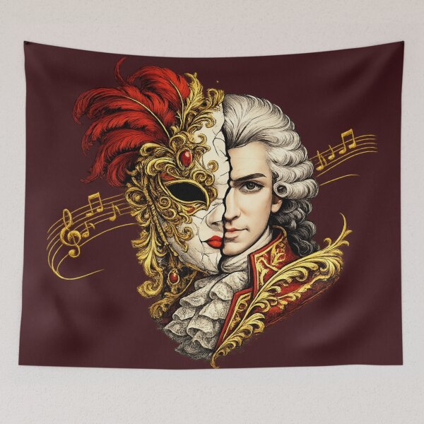 Item preview, Mozart Masquerade Split Portrait - Venetian Mask Rococo Costume Classical Composer Art Dramatic Duality Design designed and sold by AnTartstudios.