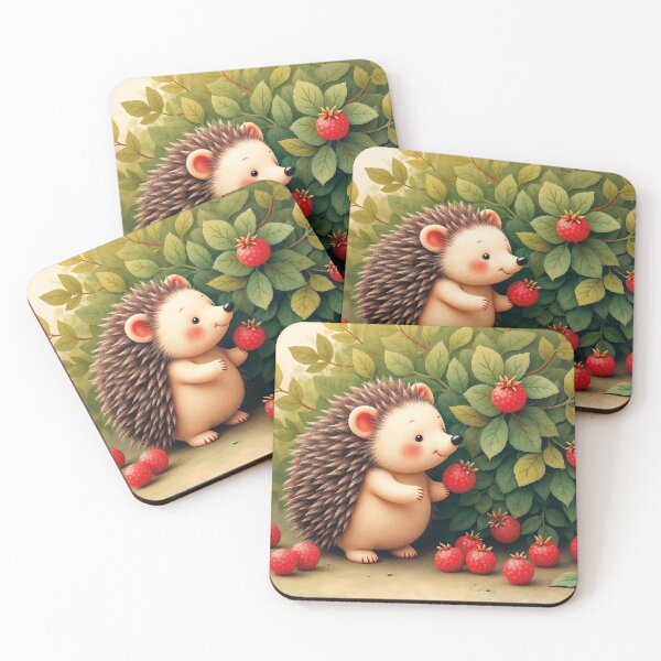 Item preview, Cute hedgehog picking red berries, natural design designed and sold by Mauswohn.