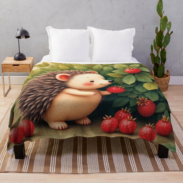 Item preview, Cute hedgehog picking red berries, natural design designed and sold by Mauswohn.