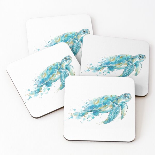 Item preview, Watercolor Splash Sea Turtle — Turquoise Motion with Golden Accents designed and sold by zoughlal.