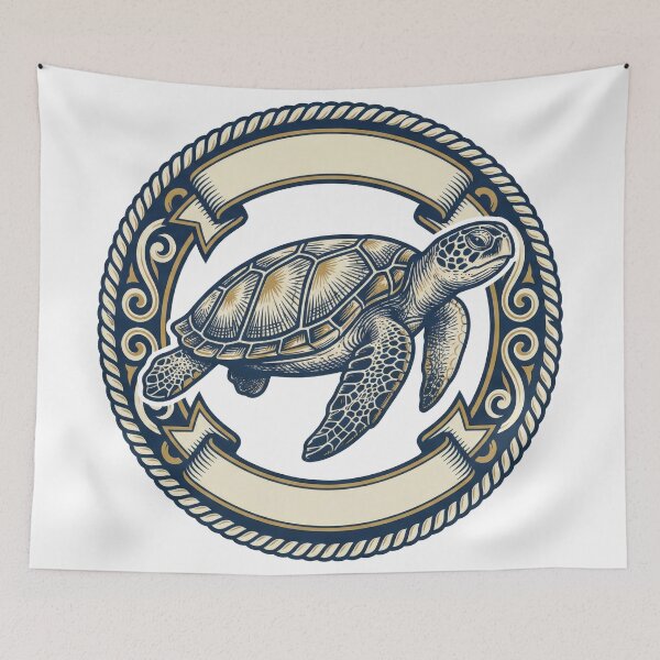 Item preview, Vintage Emblem Sea Turtle — Engraved Badge with Ribbons designed and sold by zoughlal.