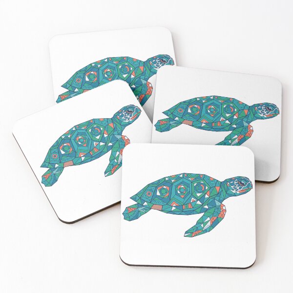 Item preview, Geometric Mosaic Sea Turtle — Polygonal Tiles in Teal and Coral designed and sold by zoughlal.