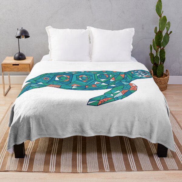 Item preview, Geometric Mosaic Sea Turtle — Polygonal Tiles in Teal and Coral designed and sold by zoughlal.