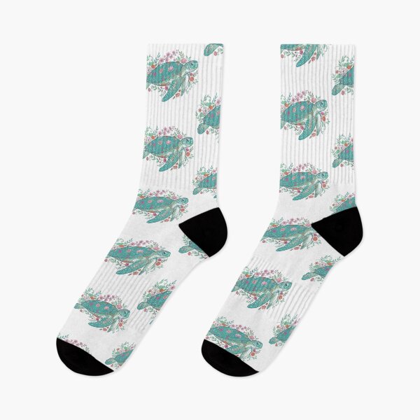 Item preview, Floral Sea Turtle — Blooming Botanicals in Teal and Coral designed and sold by zoughlal.