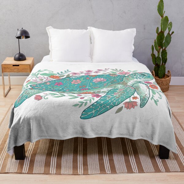 Item preview, Floral Sea Turtle — Blooming Botanicals in Teal and Coral designed and sold by zoughlal.
