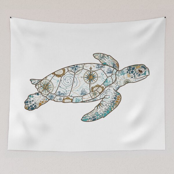 Item preview, Vintage Map Sea Turtle — Nautical Cartography and Compass designed and sold by zoughlal.