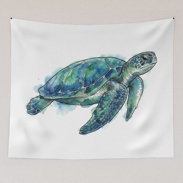 Item preview, Watercolor and Ink Sea Turtle — Balanced Line and Wash designed and sold by zoughlal.