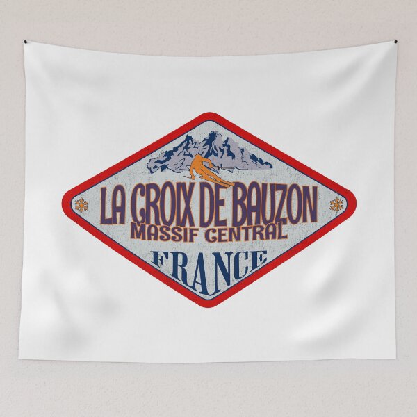 Item preview, La Croix de Bauzon, Massif Central, France, Vintage skiing badge design designed and sold by Wanderful-roads.
