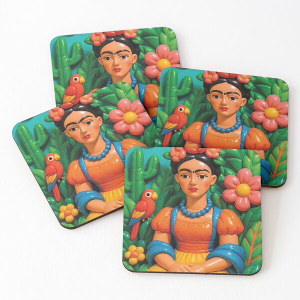 Item preview, Frida portrait in clay style with parrot design designed and sold by Mauswohn.