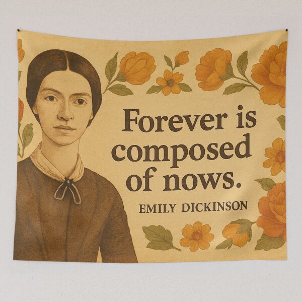 Item preview, Emily Dickinson portrait with quote "Forever is now" designed and sold by Mauswohn.