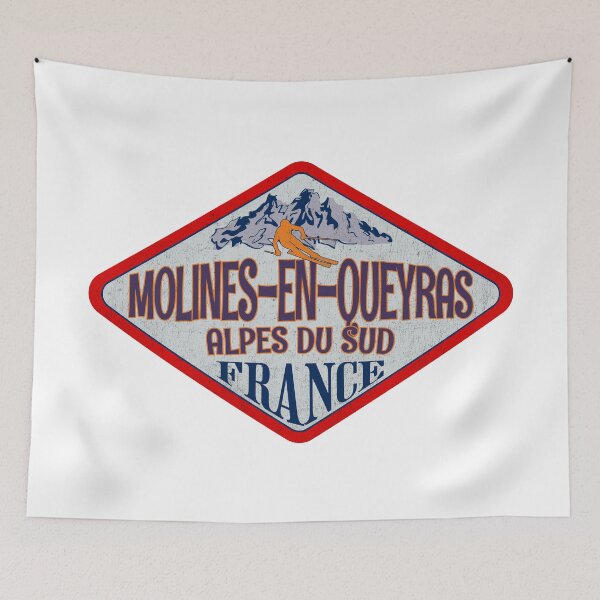 Item preview, Molines-en-Queyras, Alpes du Sud, France, Vintage skiing badge design designed and sold by Wanderful-roads.