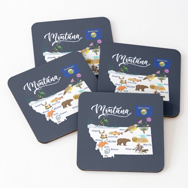 Item preview, Montana State Map Art - The Treasure State Wildlife & Cities designed and sold by mashmosh.
