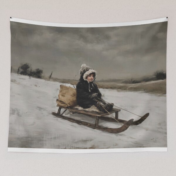 Item preview, Child Sledding in Winter Landscape designed and sold by lautir.