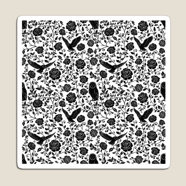Item preview, Barn Owl Silhouette Floral Pattern | Seamless Rose & Owl Design for Nature Lovers designed and sold by WildLakePatterns.