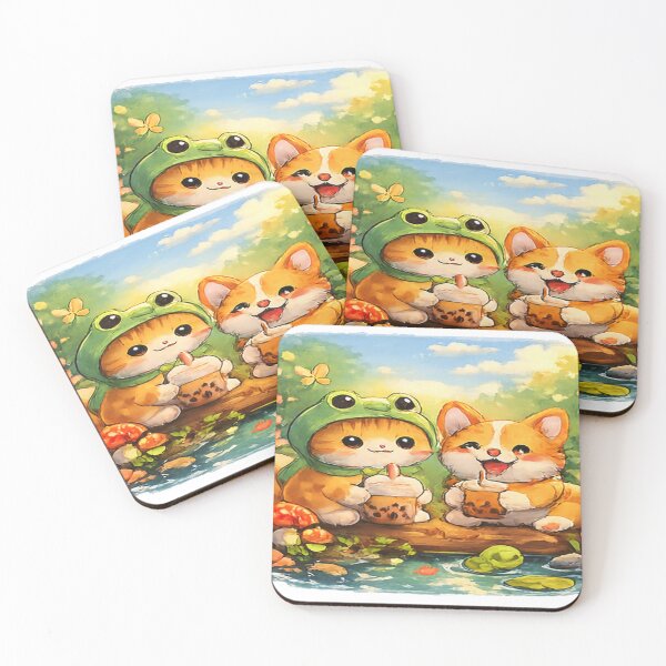 Item preview, Cute Frog Cat & Corgi Bubble Tea Friends designed and sold by Maksimovyy.